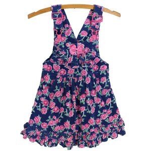 Vintage Girls On the Go Overall Dress Size 5 Blue Pink Floral Corduroy Jumper